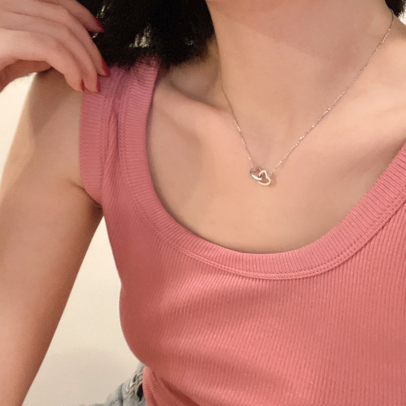 Kami Bunga Indah s925 Perak Berlian Imitasi Ganda Hati Liontin Kalung Untuk Wanita Gadis Manis Romantis Pecinta Pasangan Kalung Perhiasan Hadiah