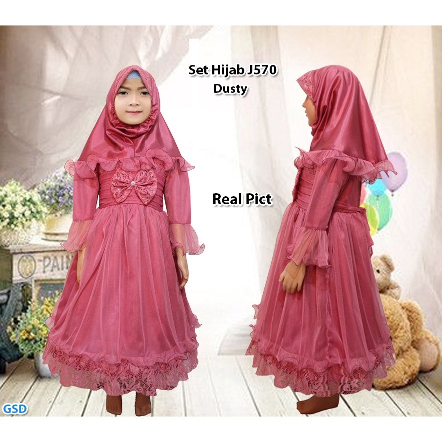 Set Hijab J568 J569 J570/ Gamis Anak Brukat Usia 5 - 8 Thn /Gamis Muslim /Baju Ngaji Anak Murah Good Quality/ Baju Kondangan Best Seller