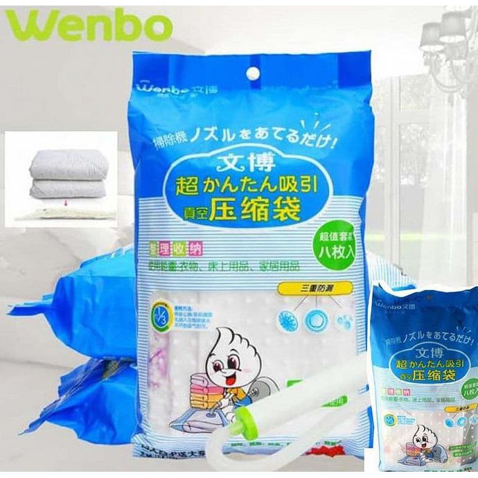 Wenbo Vacuum Bag Set 8 Vacum Bag Vakum Plastik Kantong Penyimpan Baju