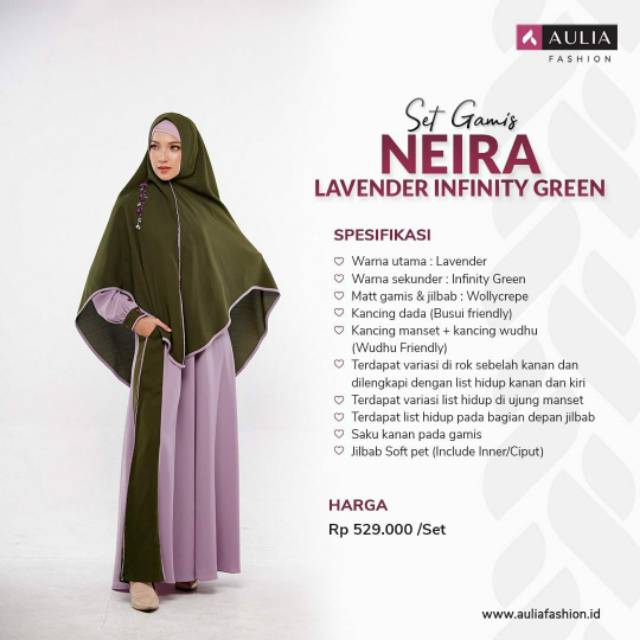 BIG SALE PROMO SET GAMIS AULIA FASHION NEIRA LAVENDER INFINITY GREEN