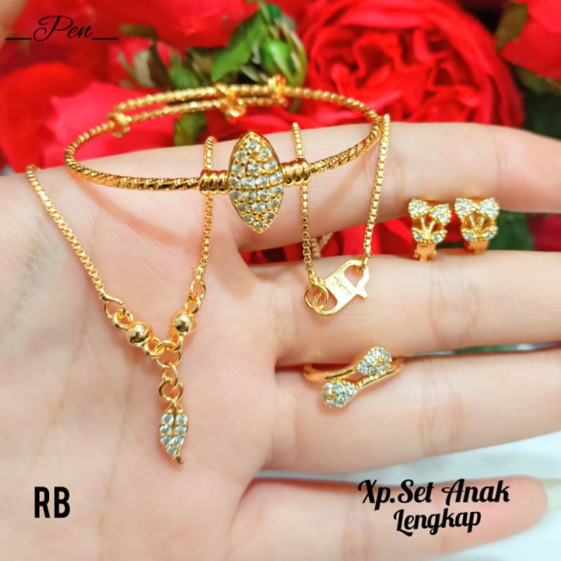 Set Perhiasan Anak gold varian motif permata simple,tidak karat *COD*