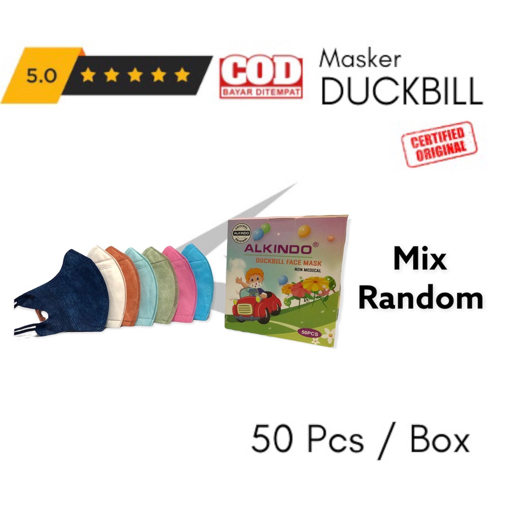 Isi 50 Pcs Masker DUCKBILL Anak ALKINDO / Y&B / DR ITC Mask Duck Bill Kids Garis Warna Earloop 3D Mi