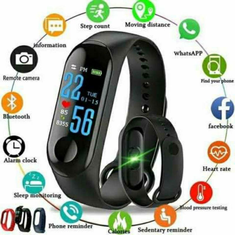 ✔️COD JAM TANGAN SMARTBAND M3 ( BISA FB , WA , JUMLAH KALORI , DETAK JANTUNG DLL ) JAM PINTAR