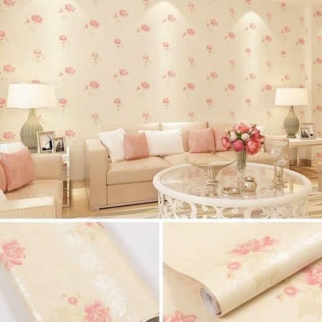 WALLPAPER STIKER DINDING.CORAK.BUNGA KRIM