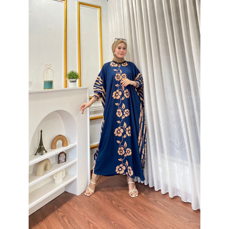 KAFTAN FELISHA JUMBO LD 180 MAKSI RESLETING DEPAN BUSUI MOTIF BUNGA