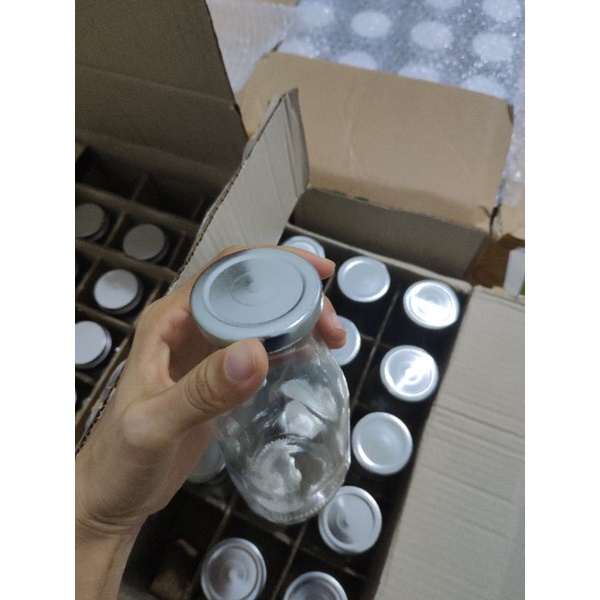 Botol Kaca Gelas 300ml Jus Kopi Madu tutup silver