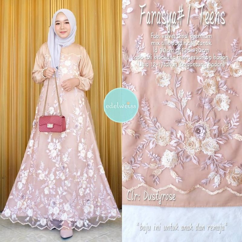 Farasya Dress Teen #1 Gamis Brukat Remaja LD 90 Gamis Bruklat Warna Greentea Classicgrey Rose Gold Brown Ice Blue Dusty Pink Gamis Kondangan Terbaru Gamis Remaja Gamis Anak Perempuan Gamis Lebaran Terbaru Outfit Kondangan Baju Pesta Mewah Dress Muslim