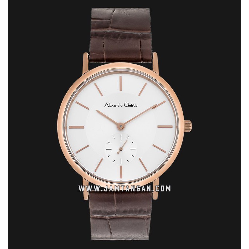 Alexandre Christie AC 8575 LS LRGSL Ladies Silver Dial Brown Leather Strap