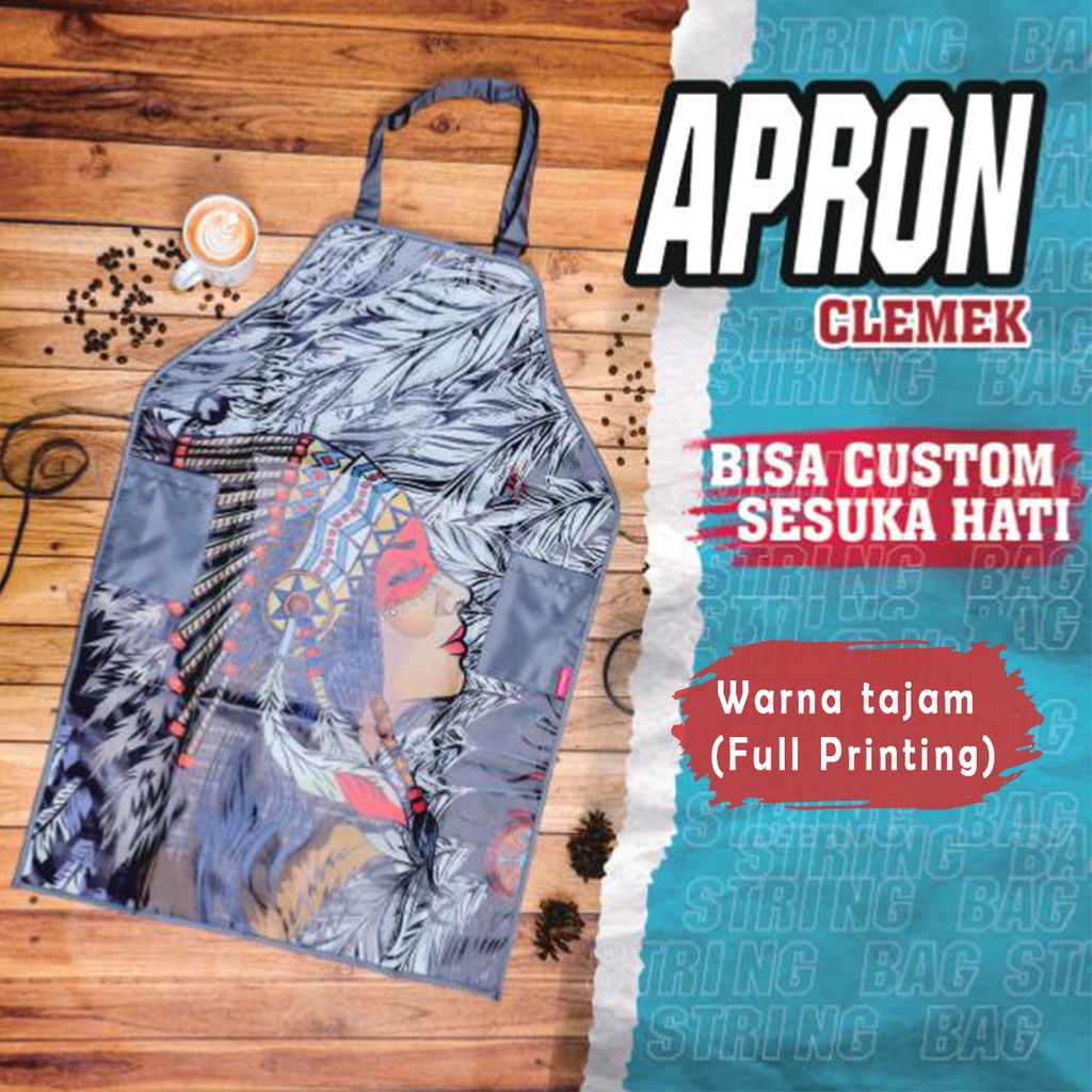 Celemek Barista Anti Air Dewasa Apron Pria Wanita Motif Desain Custom Murah