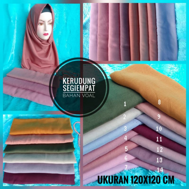 Jilbab Segiempat Bahan Voal Premium Aneka Warna