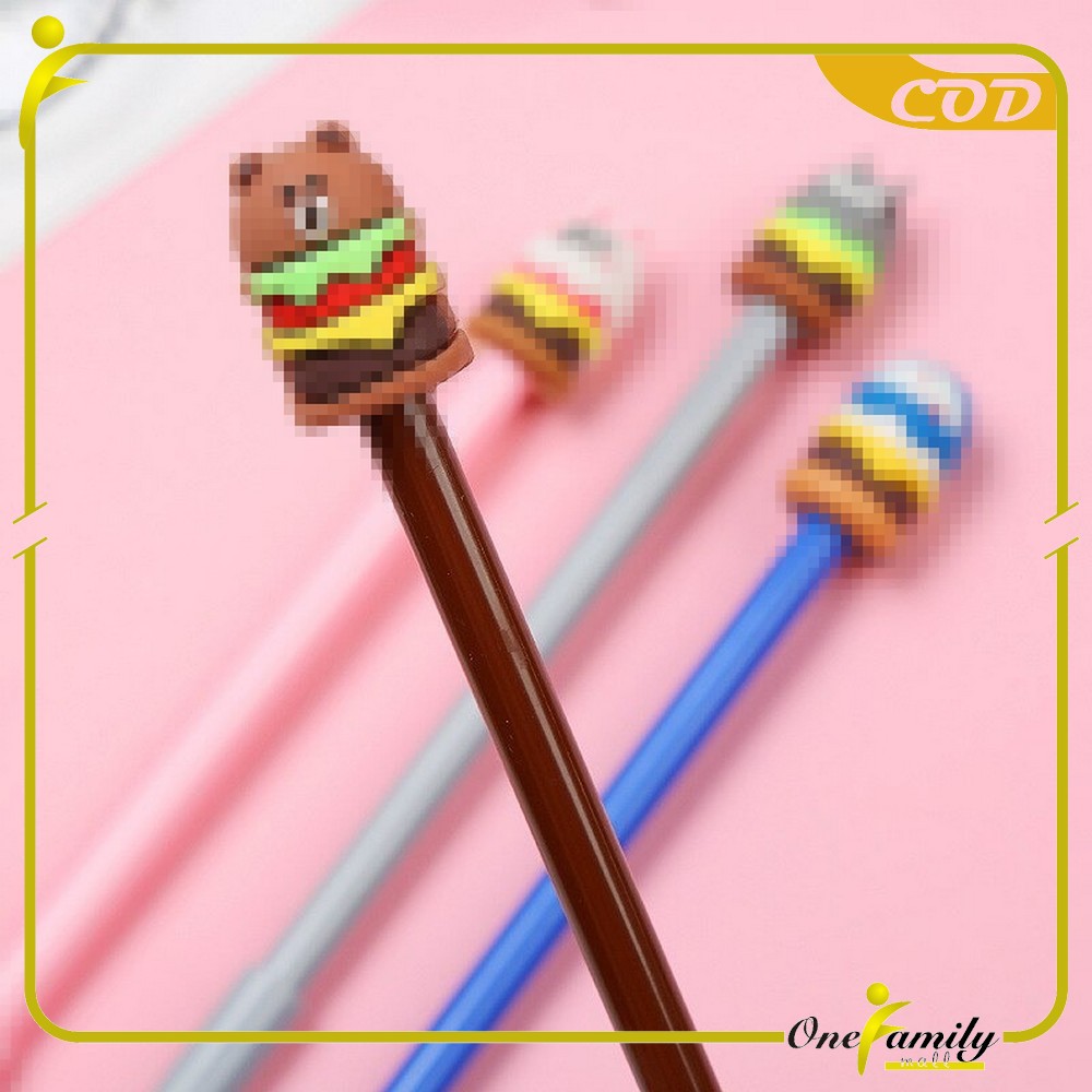 ONE-A7 Pena Hamburger Cartoon/Pulpen Burger Unik/Pen Burger Kartun Line Stationary-1