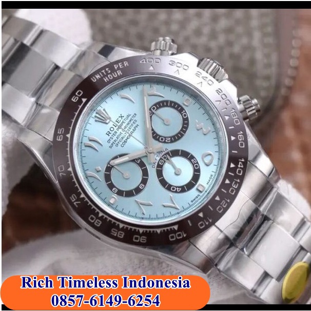 Best Seller  Jam Tangan Pria Keren Merk Rolex Daytona Ice Blue 116506 Arabic 904L NOOB Stainlees Sil