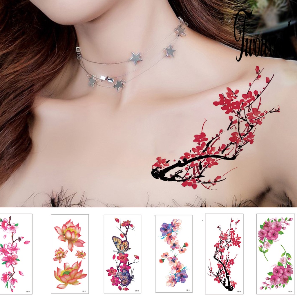 Twowood 10Pcs / Set Stiker Tattoo Sementara Motif Bunga Besar Untuk Body Art