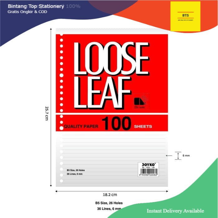 

[BTS] Loose Leaf / Isi Kertas File / Binder JOYKO B5 / 100 Lembar