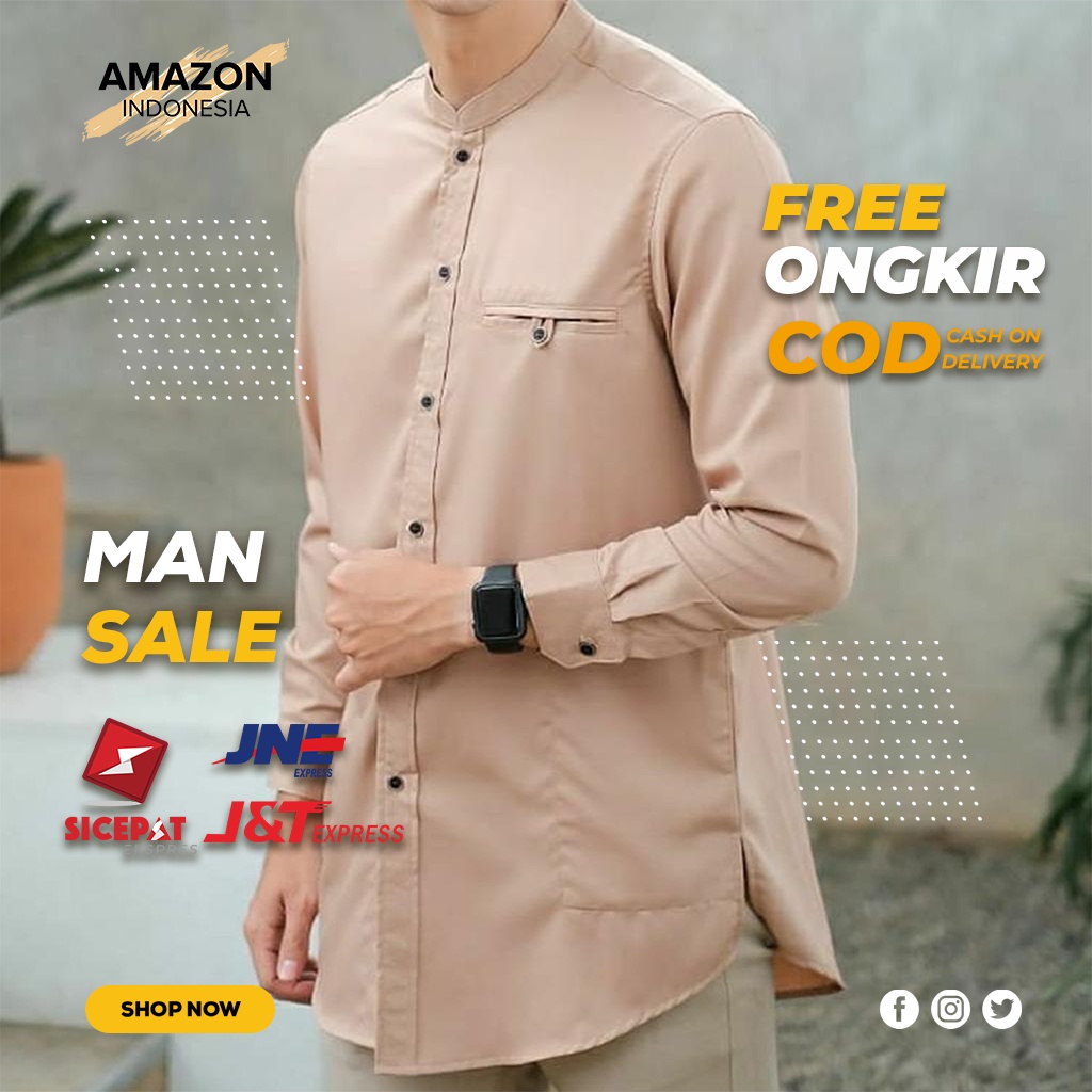 BAJU KOKO PAKAIAN FASHION MUSLIM PRIA LENGAN PANJANG WARNA COKELAT SUSU TOYOBO PREMIUM HIGH QUALITY