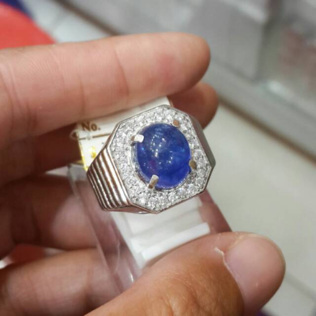 Cincin perak pria batu blue safir afrika 03