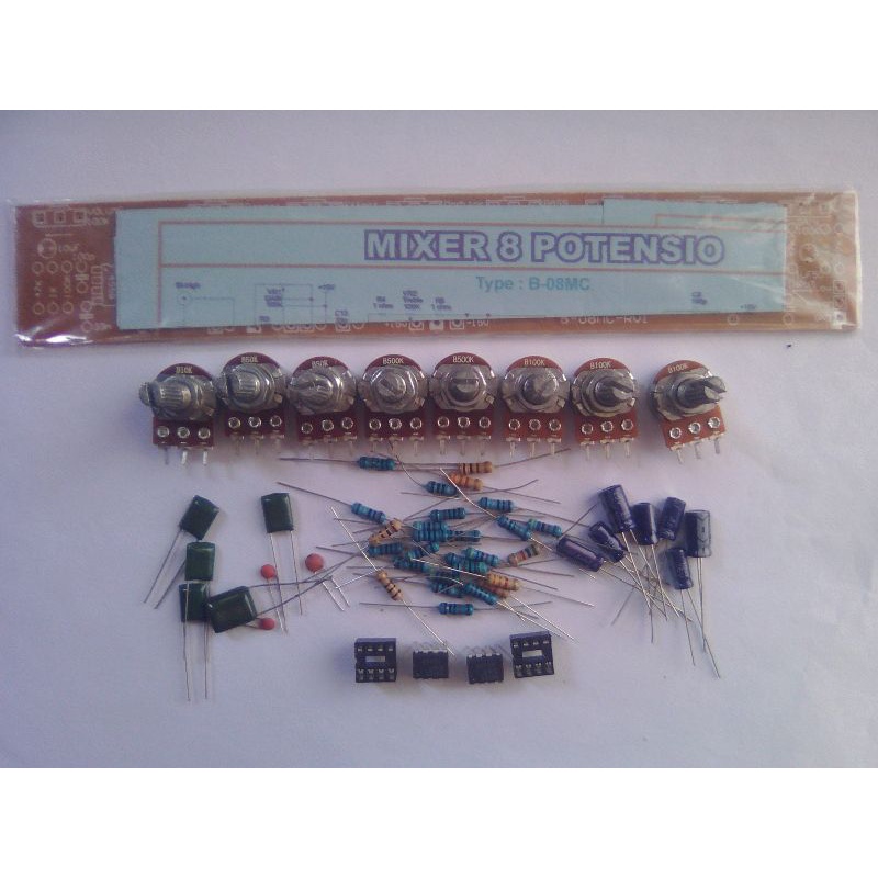 diy pcb dan komponen mixer mic 8 potensio