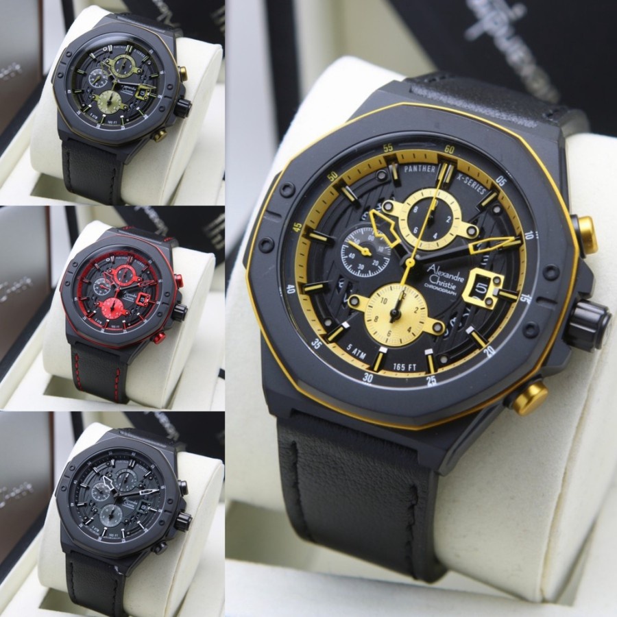 JAM TANGAN PRIA ALEXANDRE CHRISTIE AC 6597 AC6597 BLACK LEATHER SERIES TERBARU ORIGINAL
