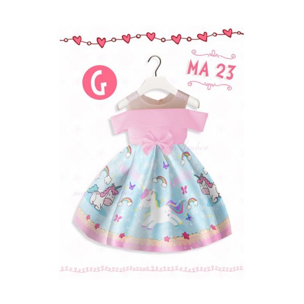 DRESS ANAK IMPOR PINK UNICORN RAINBOW MA23G