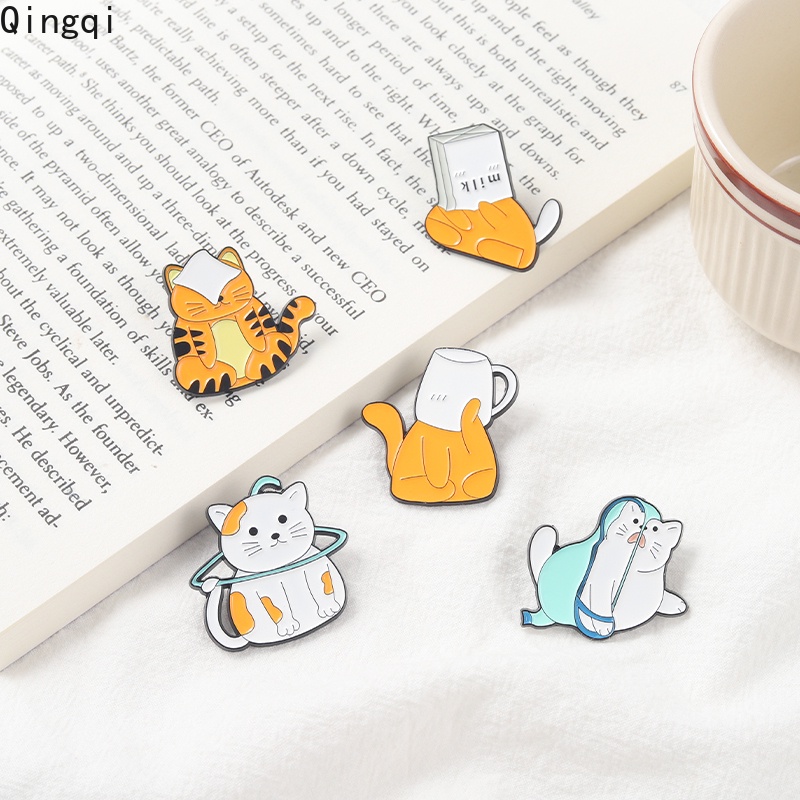 Bros Pin Enamel Bentuk Kartun Kucing Oranye Untuk Anak
