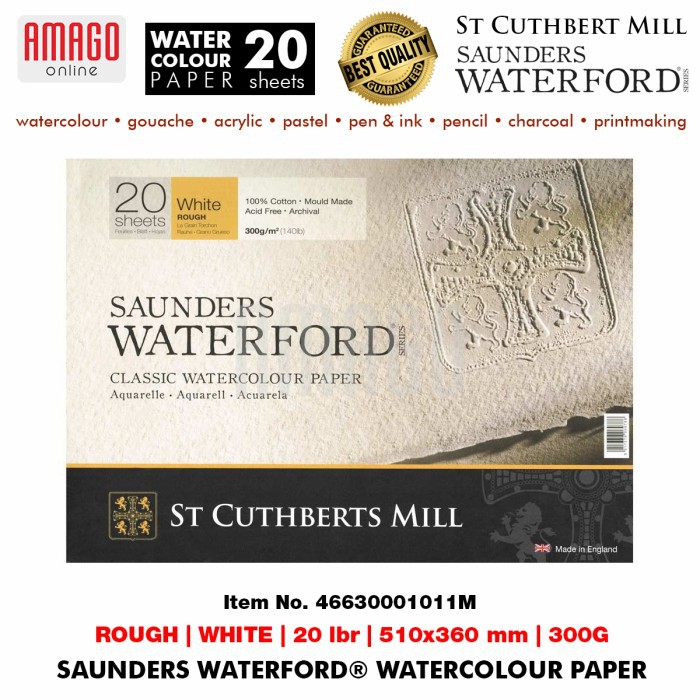 Saunders Waterford Watercolour Paper Rough Grain - White - 20 lbr - 300g - 510x360mm