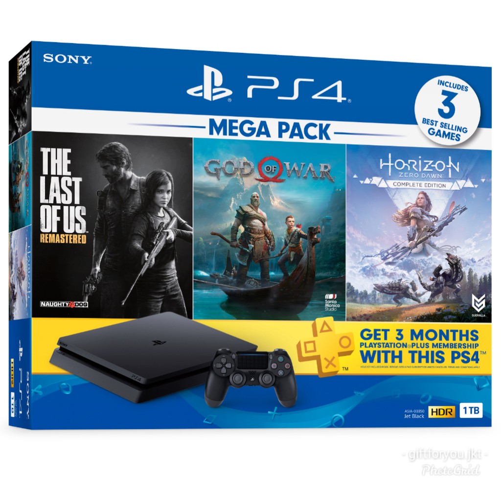 Sony Playstation PS4 Slim 1TB Mega Pack Bundle 3 Game Garansi Resmi Megapack Console Original