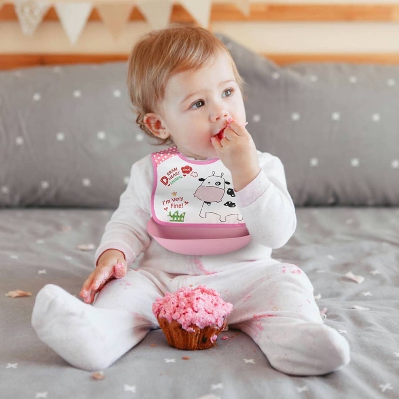 Baby Safe Foldable Bib with Crumb Catcher Babysafe Celemek Makan Bib Bayi Waterproof mudah dibersihkan BIB02