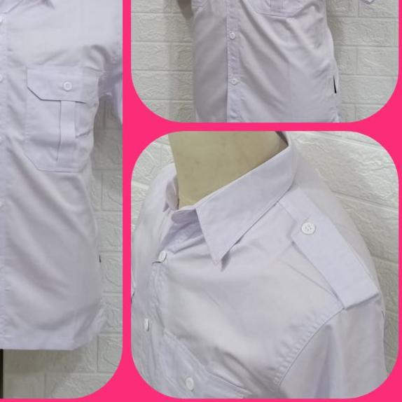 ☜ Kameja PDL PDH PNS Lapangan Baju Kerja Kantor Outdoor Putih Hitam Pria Lengan Pendek Kantong Dua ☂