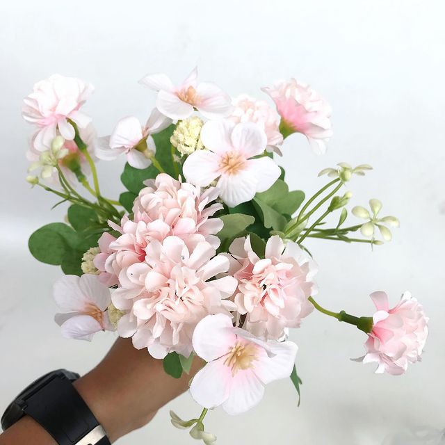 BUNGA POMPOM DAISY - bunga plastik palsu artificial home decor shabby chic-pink muda