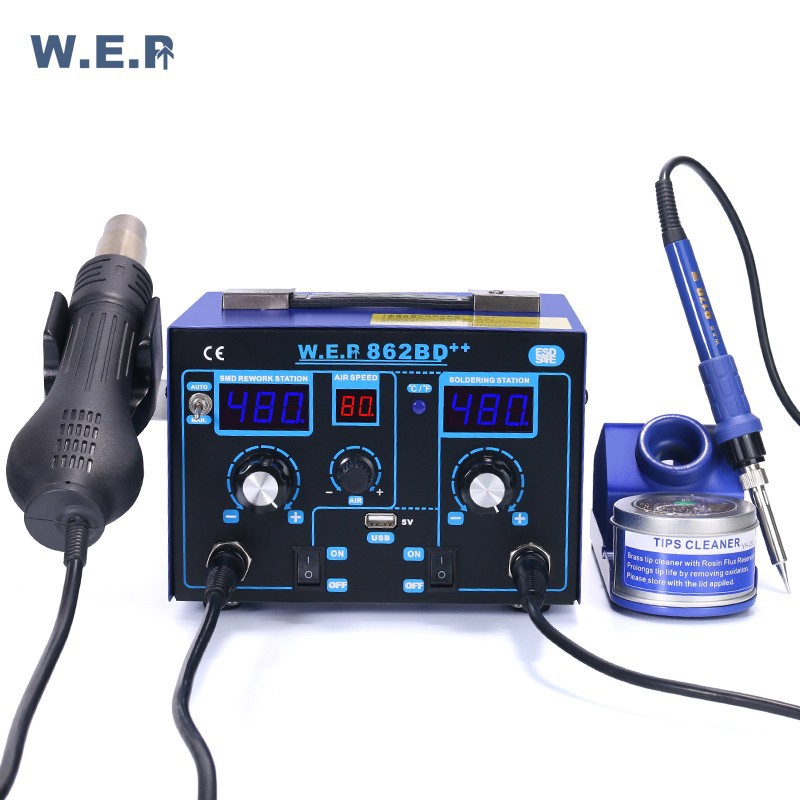 WEP 862BD++ 2 IN 1 USB PORT Welding Machine Blower Uap Soldering Iron