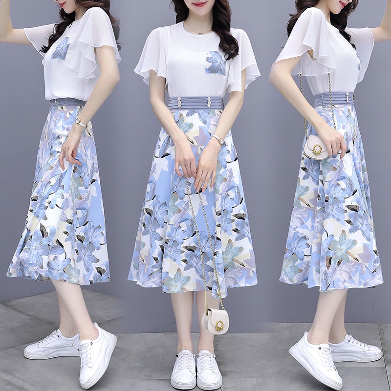 Setelan gaun sifon dress mini gaun anggun rok rok panjang