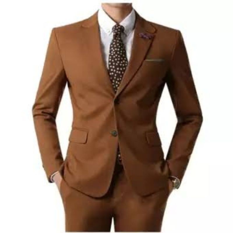 jas pria setelan warna coklat bahan wool
