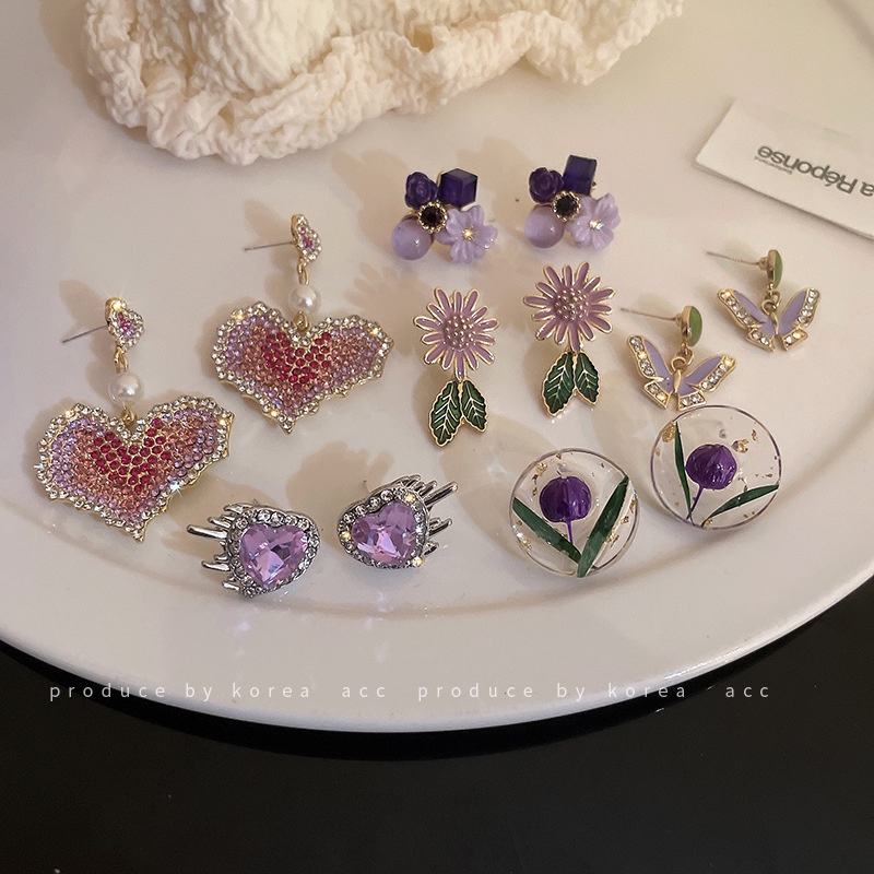 Anting Tusuk Desain Bunga / Hati Hias Mutiara + Berlian Gaya Korea Untuk Wanita