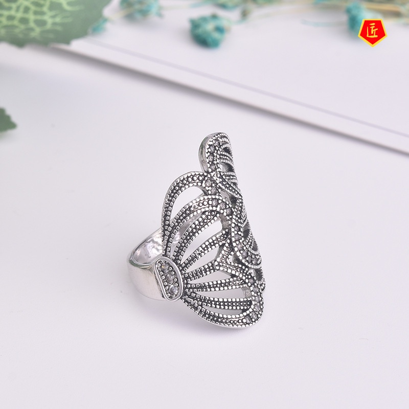 [Ready Stock]Women's Fashion Platinum Butterfly Wings Diamond-Studded Ring