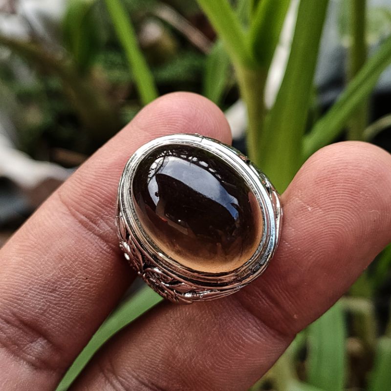 CINCIN BATU AKIK NATURAL SMOKY QUARZT CRYSTAL KECUBUNG TEH SOLAR SOLOK SELATAN KODE 02055