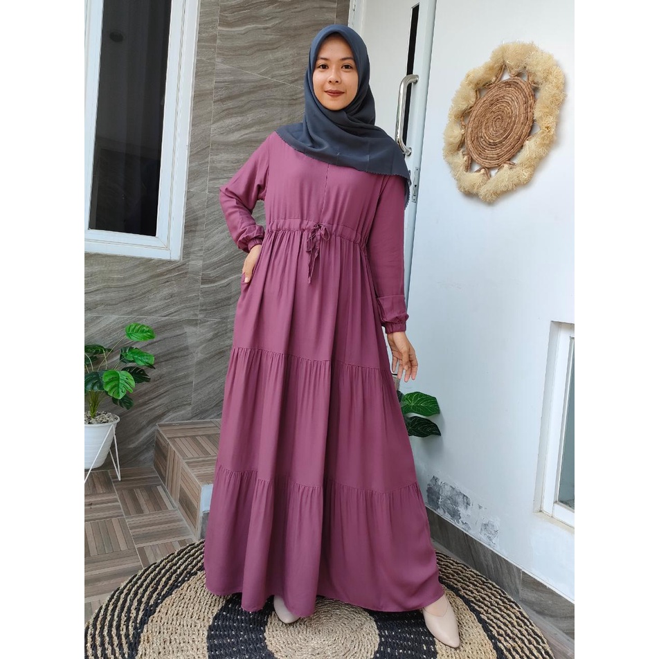 Gamis Rayon Serut Susun Basic/ Gamis Rayon Polos Serut