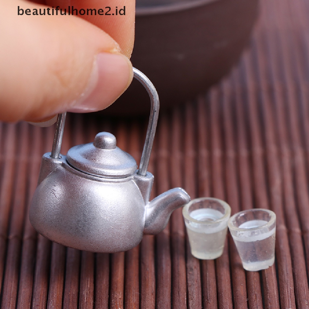 [beautifulhome2.id] 3Pcs/Set Dollhouse Mini Vintage Kettle Cup Scene Model Toy Kitchen Props ID