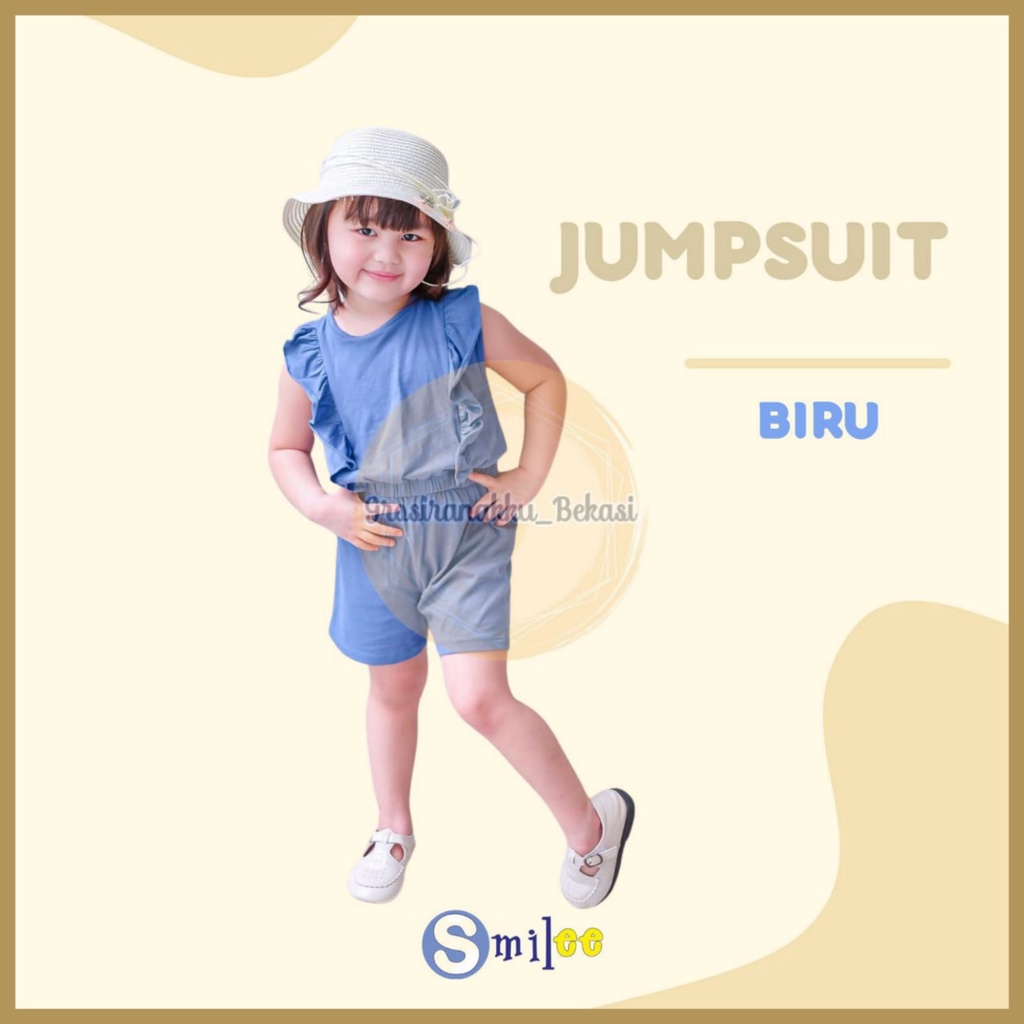 Jumpsuit Anak Smilee Nada Polos Warna Biru Size 1-5Tahun