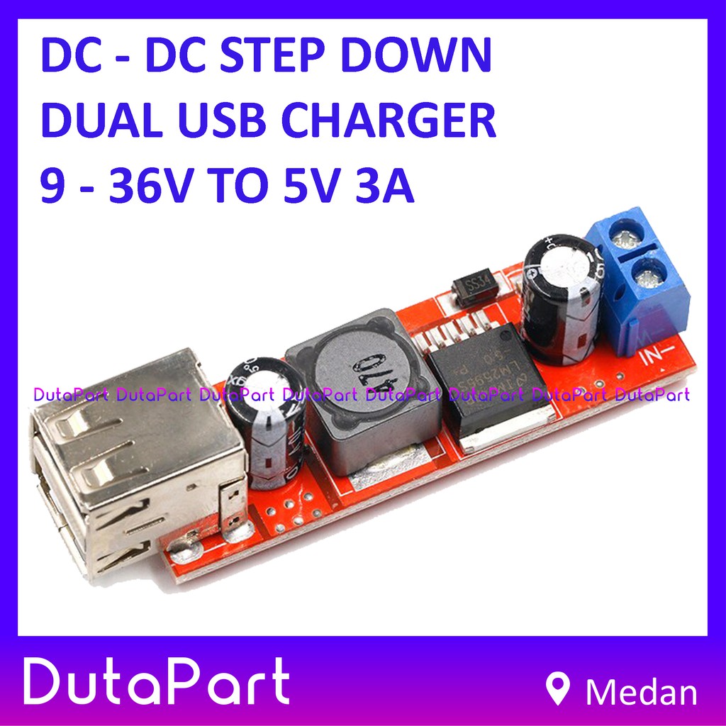 DC-DC Step Down DUAL USB Charger 9-36V To 5V 3A Module Converter DC