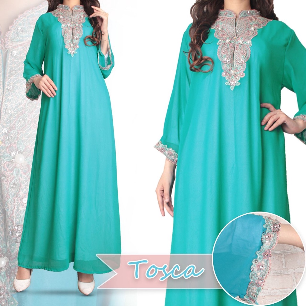 KIYOWO- Kaftan Payet Bordir Chiffon Cerutty Gamis Pakaian Muslim Wanita