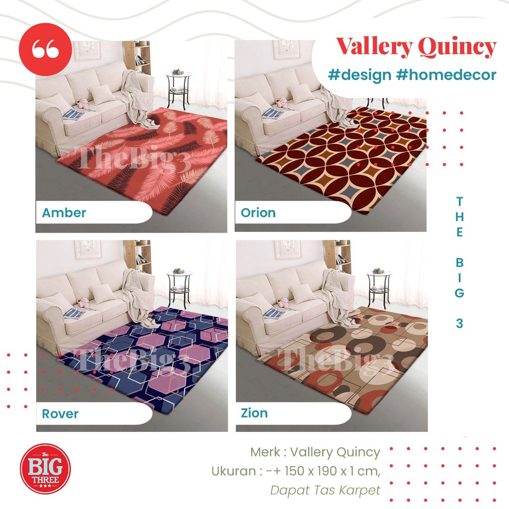 VALLERY QUINCY CARPET 150X190 karpet malaysia minimalis - Ameta Carter Darel Carlos Davin Emeril Clinton Darwin Krisan Mateo Ramon Freya Orion Rover Amber Garnet Glory Sean Selma Ferlia Crystal Star Mona Stormi Joy Ivory Cosmic