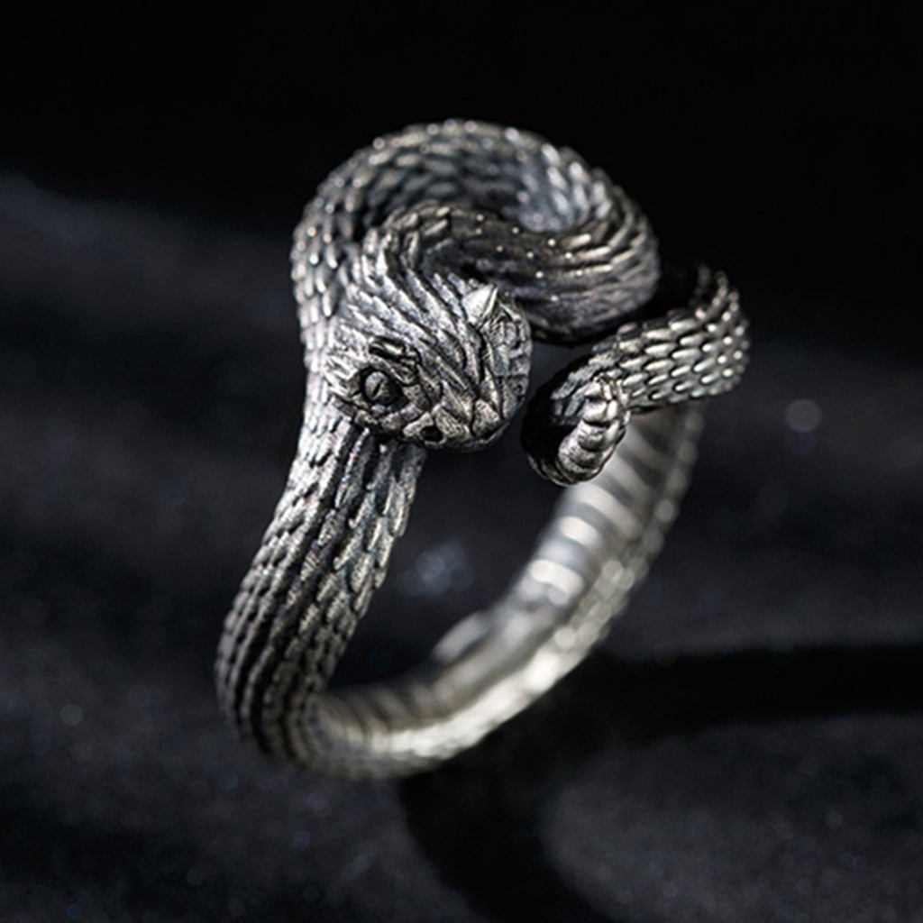 Huluboy Cincin Model Terbuka Adjustable Bentuk Ular Bahan Alloy Gaya Punk Hip Hop Untuk Pesta Cocktail