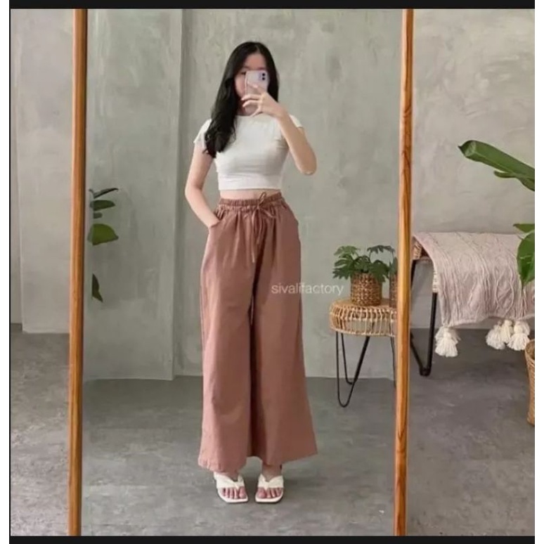 PROMO MURAH  Celana kulot Uniqlo tali pinggang karet rayon halus