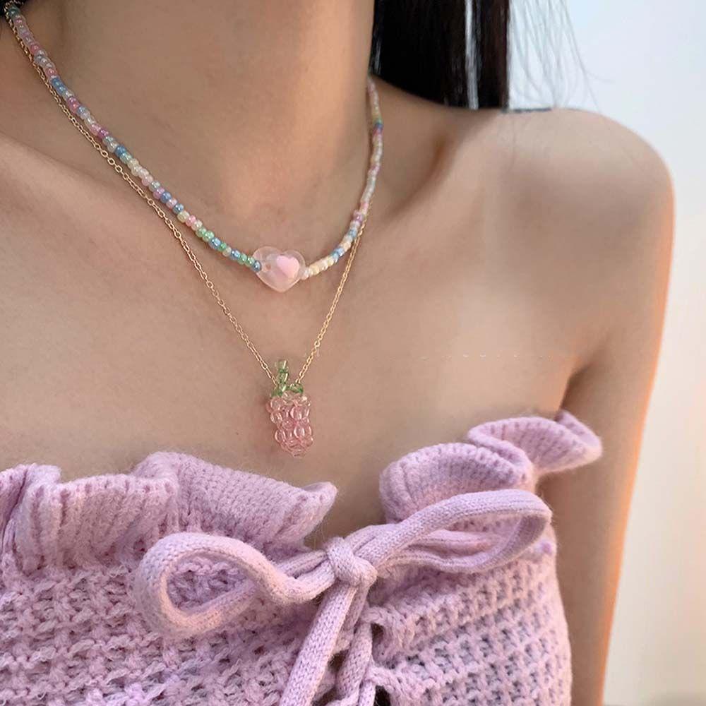 Mxbeauty Manik-Manik Warna-Warni Kalung Kepribadian Gadis Double Layer Kalung Cinta Gaya Korea Kalung Sahabat Wanita Kalung