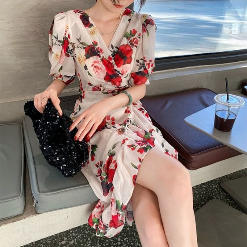 MDLV ~ 18120# Alanna Asymmetric ruffle Mini Wrap Dress