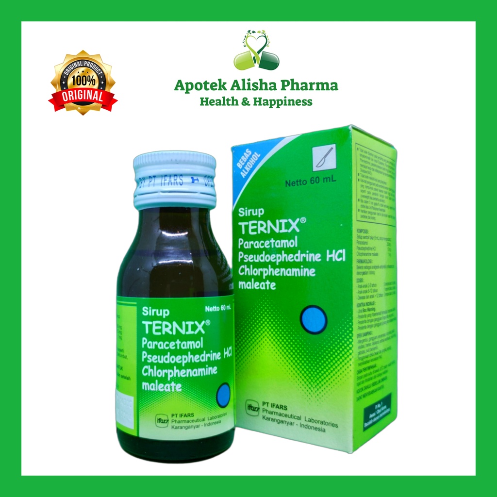 Ternix Syrup 60ml-Ternix Sirup Obat Flu/Pilek/Alergi/Hidung Tersumbat/Panas Demam Anak/Ternix Hijau Sirup