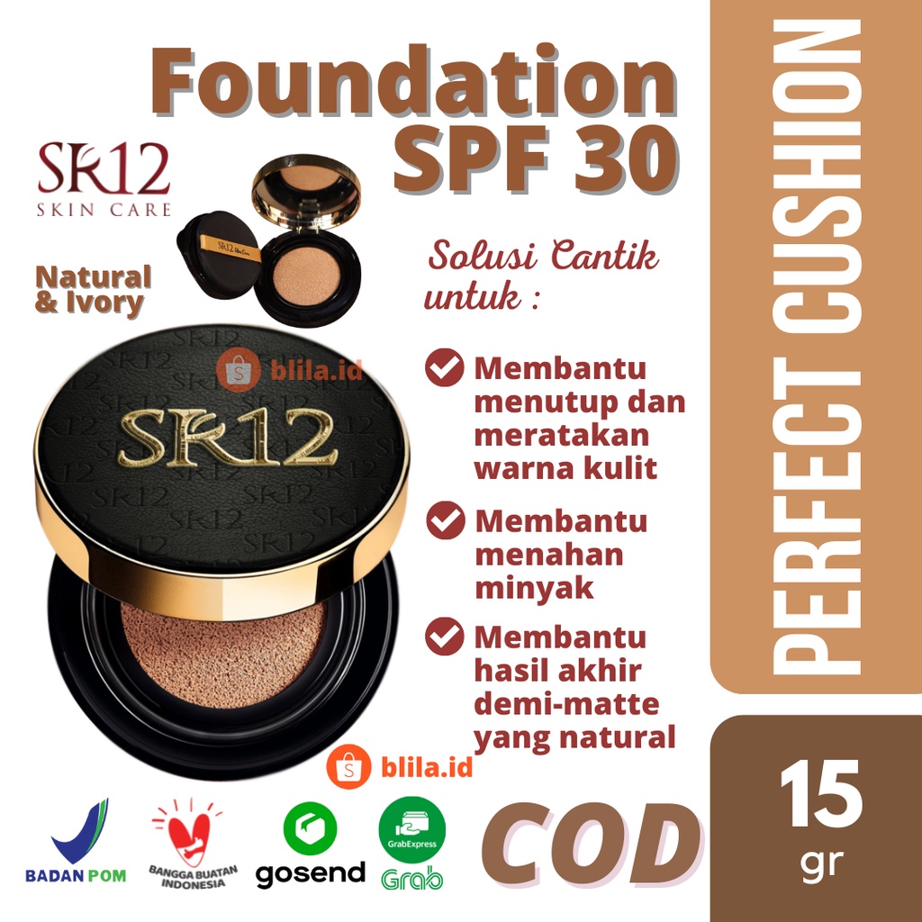 SR12 Perfect Cushion Natural &amp; Ivory 15g Foundation SPF 30 Full Coverage GMP BPOM