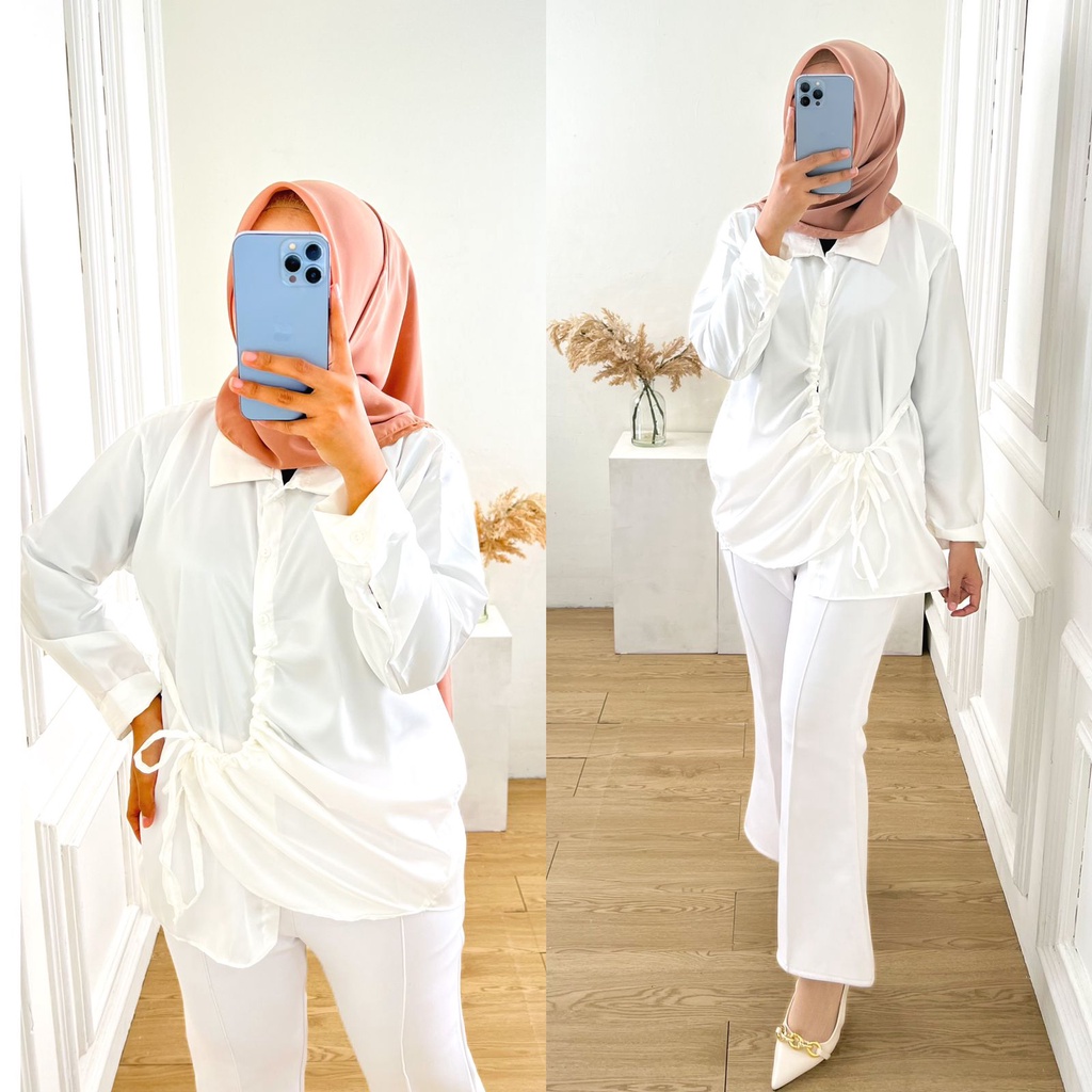 1KG MUAT 5PCS | ARMANY SILK BLOUSE KERUT SERUT DEPAN HITS OOTD FASHION WANITA SELEBGRAM