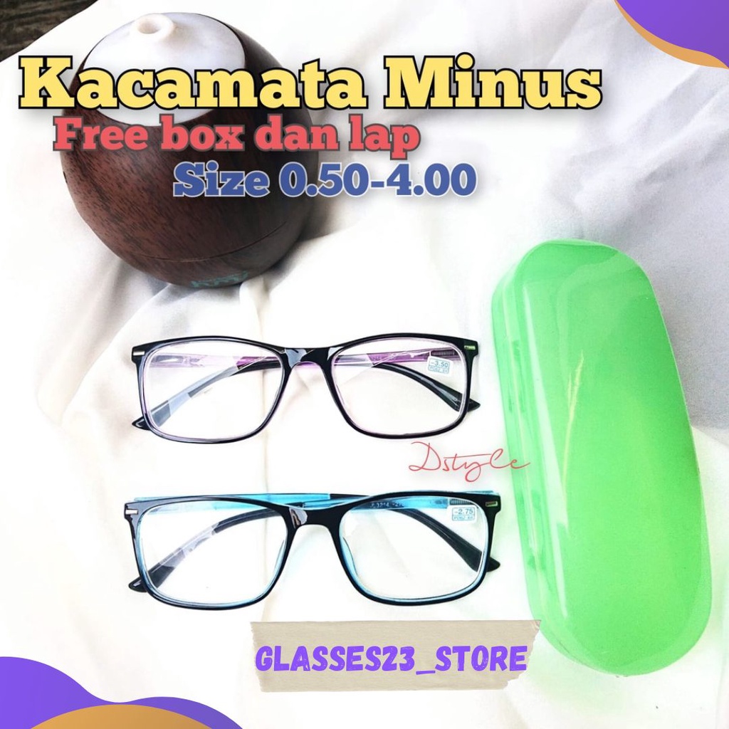 READY STOCK KACAMATA MINUS PERSEGI MODEL TERBARU UKURAN 0.50-4.00 FREE BOX DAN LAP