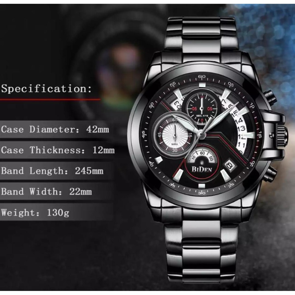 BIDEN YN0083 - JAM TANGAN PRIA ANALOG CHRONOGRAPH STRAP RANTAI STAINLESS